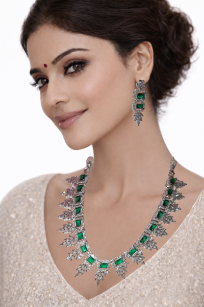 Miyora MYJ25001 statement necklace set cubic zirconia Emerald Green front 1 Miyora MYJ25001 statement necklace set cubic zirconia Emerald Green front 1