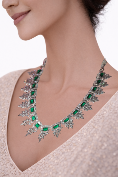 Miyora MYJ25001 statement necklace set cubic zirconia Emerald Green front 4 Miyora MYJ25001 statement necklace set cubic zirconia Emerald Green front 4