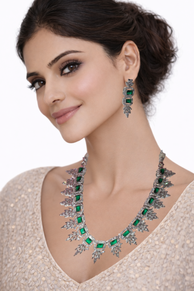 Miyora MYJ25001 statement necklace set cubic zirconia Emerald Green front 5 Miyora MYJ25001 statement necklace set cubic zirconia Emerald Green front 5