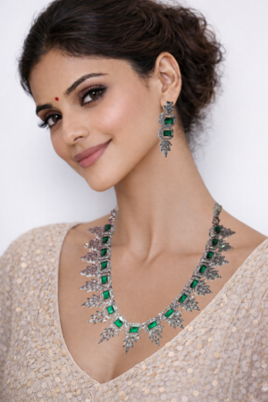 Miyora MYJ25001 statement necklace set cubic zirconia Emerald Green front 6