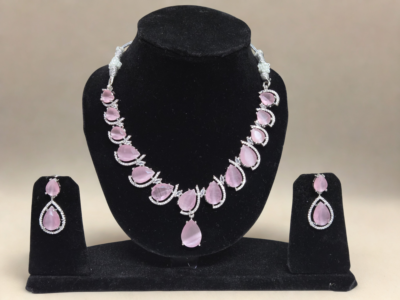 Miyora MYJ25004 statement necklace set cubic zirconia Baby Pink front Cubic zirconia necklace and earrings set