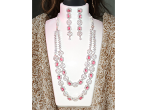 Miyora MYJ25005 statement necklace set cubic zirconia Ruby Red front Premium party wear necklace and earrings set