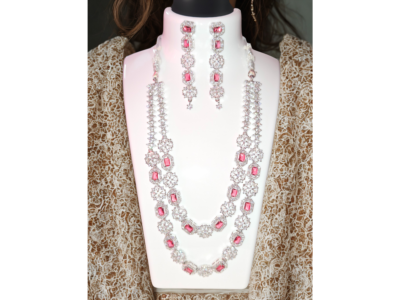 Miyora MYJ25005 statement necklace set cubic zirconia Ruby Red front Premium party wear necklace and earrings set