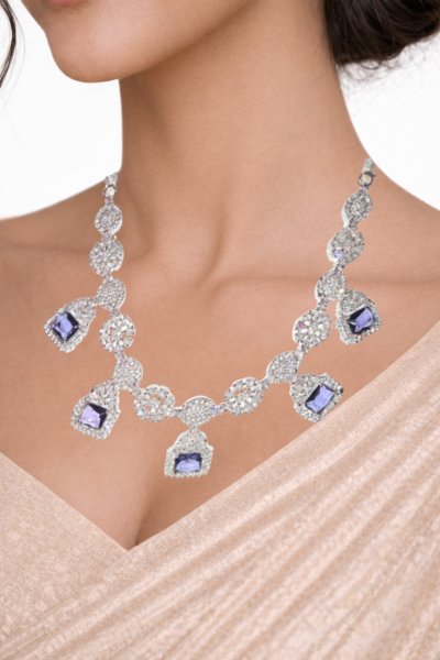 Miyora MYJ25006 necklace set cubic zirconia Smokey Blue Front 3