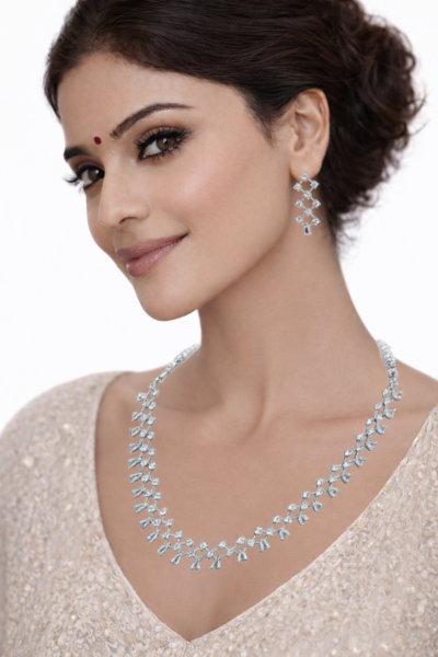 Miyora MYJ25007 statement necklace set cubic zirconia white front 1