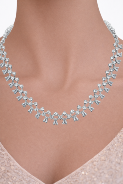 Miyora MYJ25007 statement necklace set cubic zirconia white front 3