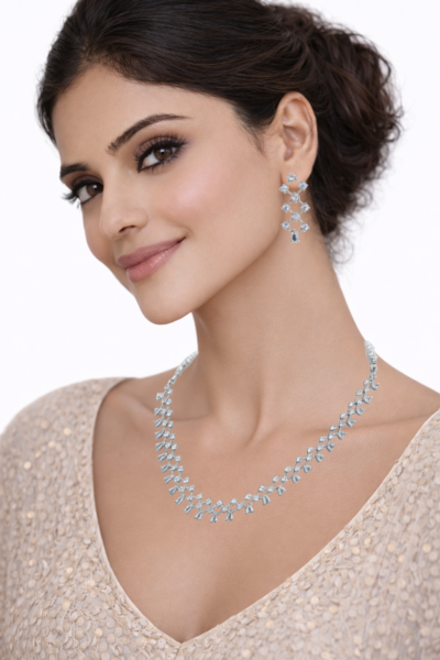 Miyora MYJ25007 statement necklace set cubic zirconia white front 5