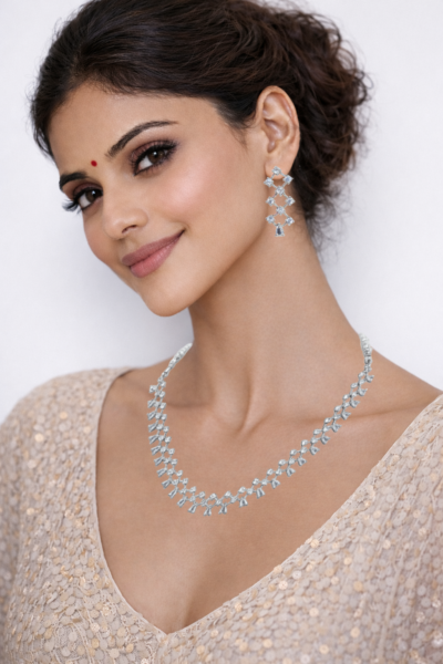 Miyora MYJ25007 statement necklace set cubic zirconia white front 6 exquisite necklace and earrings set