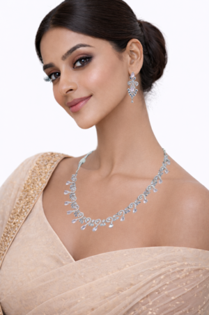 Miyora MYJ25008 statement necklace set cubic zirconia Baby Pink front 6 premium statement necklace and earrings set