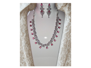 Miyora MYJ25008 statement necklace set cubic zirconia Rose Pink front necklace and earrings set