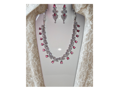 Miyora MYJ25008 statement necklace set cubic zirconia Rose Pink front Miyora MYJ25008 statement necklace set cubic zirconia Rose Pink front necklace and earrings set