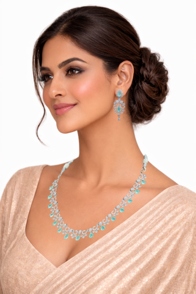 Miyora MYJ25009 statement necklace set cubic zirconia Sea Green front 5 Miyora MYJ25009 statement necklace set cubic zirconia Sea Green front 5