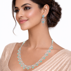Miyora MYJ25009 statement necklace set cubic zirconia Sea Green front 6 opulent necklace and earrings set