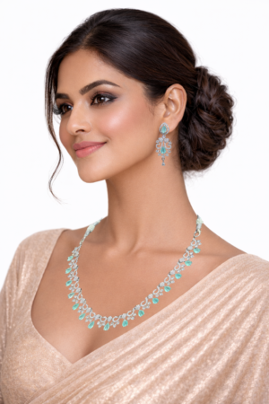 Miyora MYJ25009 statement necklace set cubic zirconia Sea Green front 6 opulent necklace and earrings set