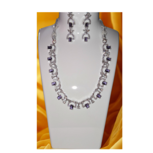 Miyora MYJ25010 statement necklace set cubic zirconia Purple front. Necklace and Earrings Set