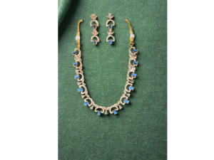 Miyora MYJ25011 statement necklace set cubic zirconia Royal Blue front. Necklace and Earrings Set