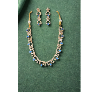 Miyora MYJ25011 statement necklace set cubic zirconia Royal Blue front. Necklace and Earrings Set