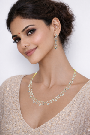 Miyora MYJ25011 statement necklace set cubic zirconia white front 6 radiant necklace and earrings set