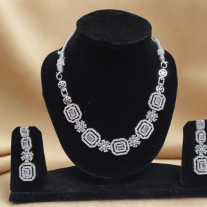 Miyora MYJ25012 statement necklace set cubic zirconia Light Pink front. Necklace and Earrings Set