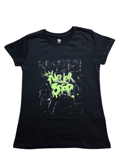 never stop women t shirt front OG